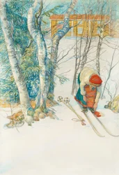 Girl Putting on Skis
